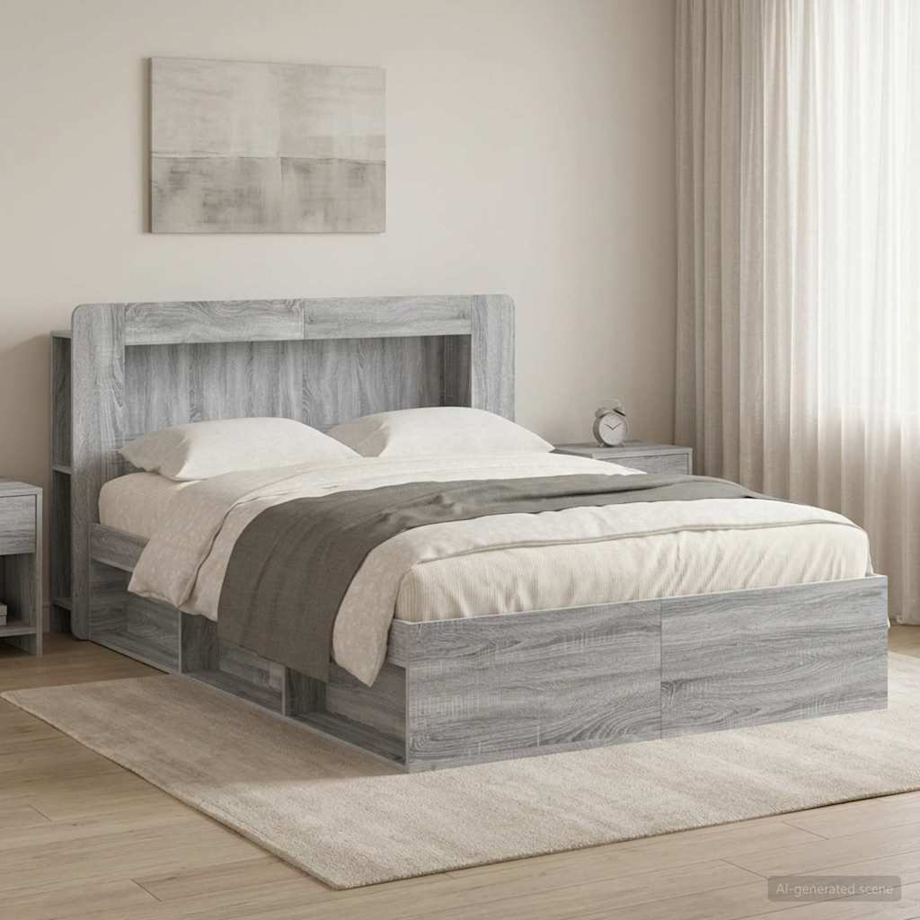 vidaXL Estructura de cama con almacenamiento Sonoma gris 140 x 200 cm