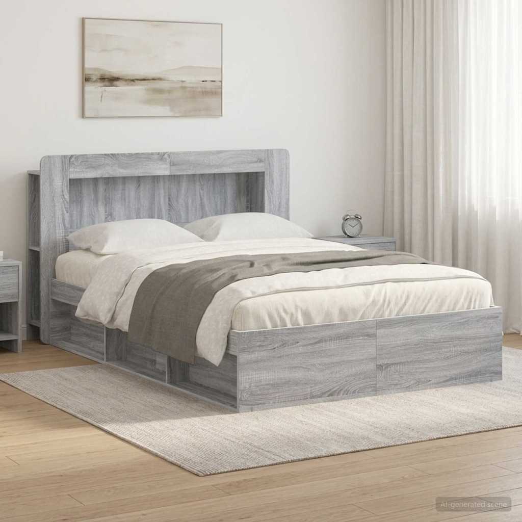vidaXL Estructura de cama con almacenamiento Sonoma gris 160 x 200 cm