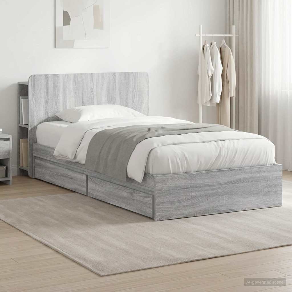 vidaXL Estructura de cama con almacenamiento Sonoma gris 75 x 190 cm