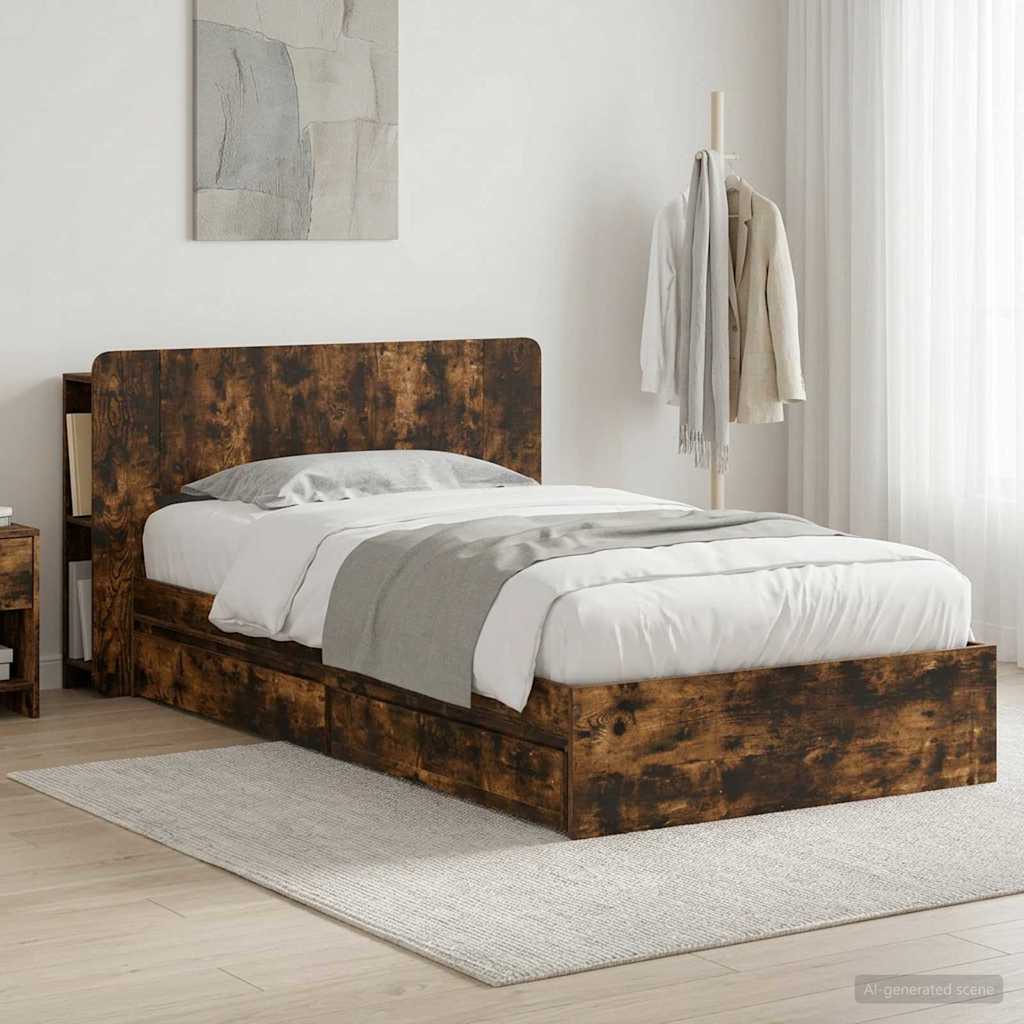 vidaXL Estructura de cama con almacenamiento Roble Ahumado 75 x 190 cm