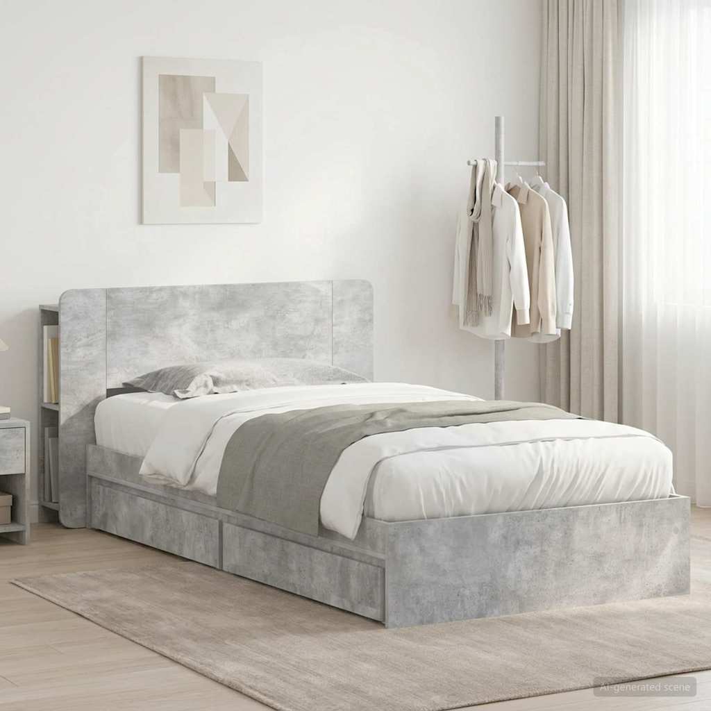 vidaXL Estructura de cama con almacenamiento Gris Hormigón 90 x 190 cm