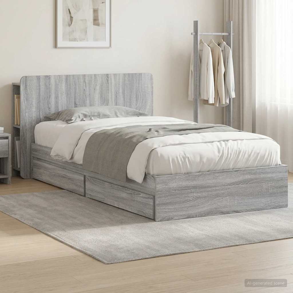 vidaXL Estructura de cama con almacenamiento Sonoma gris 90 x 190 cm