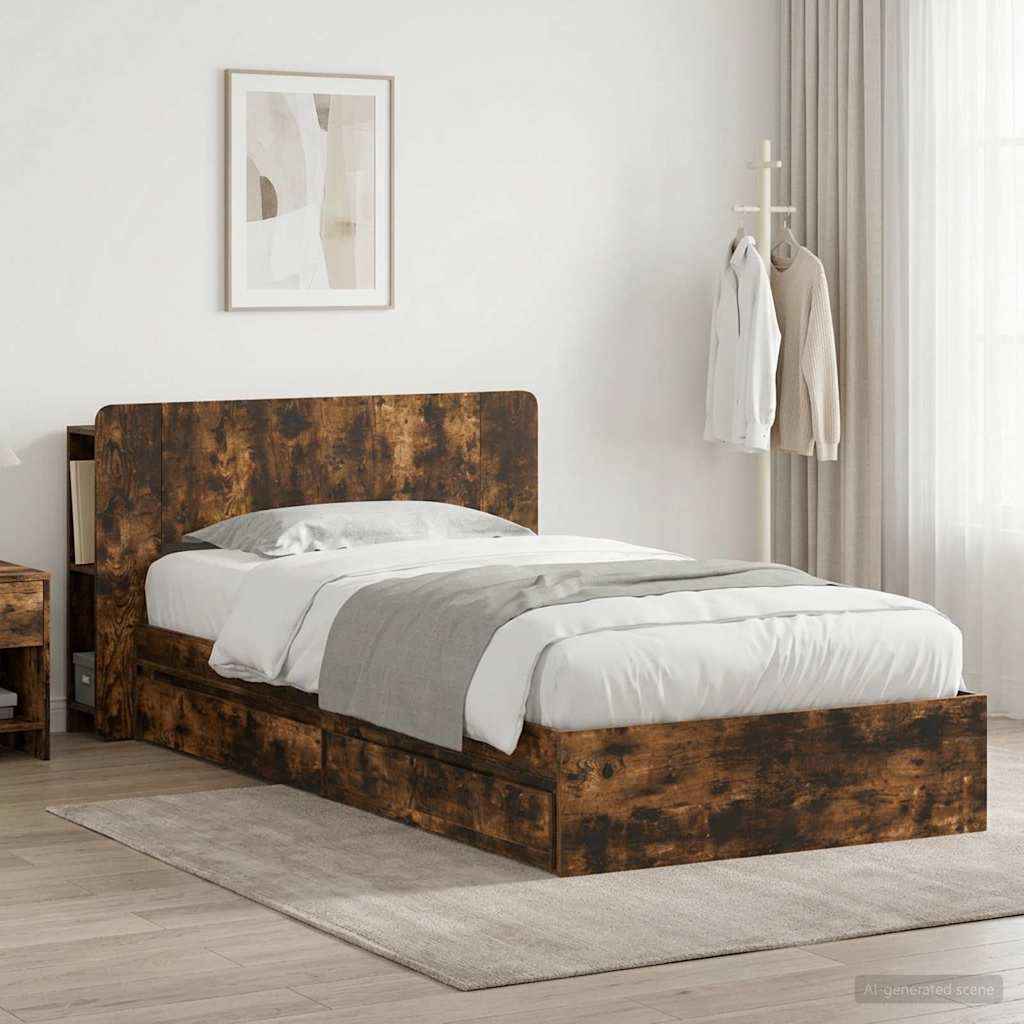 vidaXL Estructura de cama con almacenamiento Roble Ahumado 90 x 190 cm