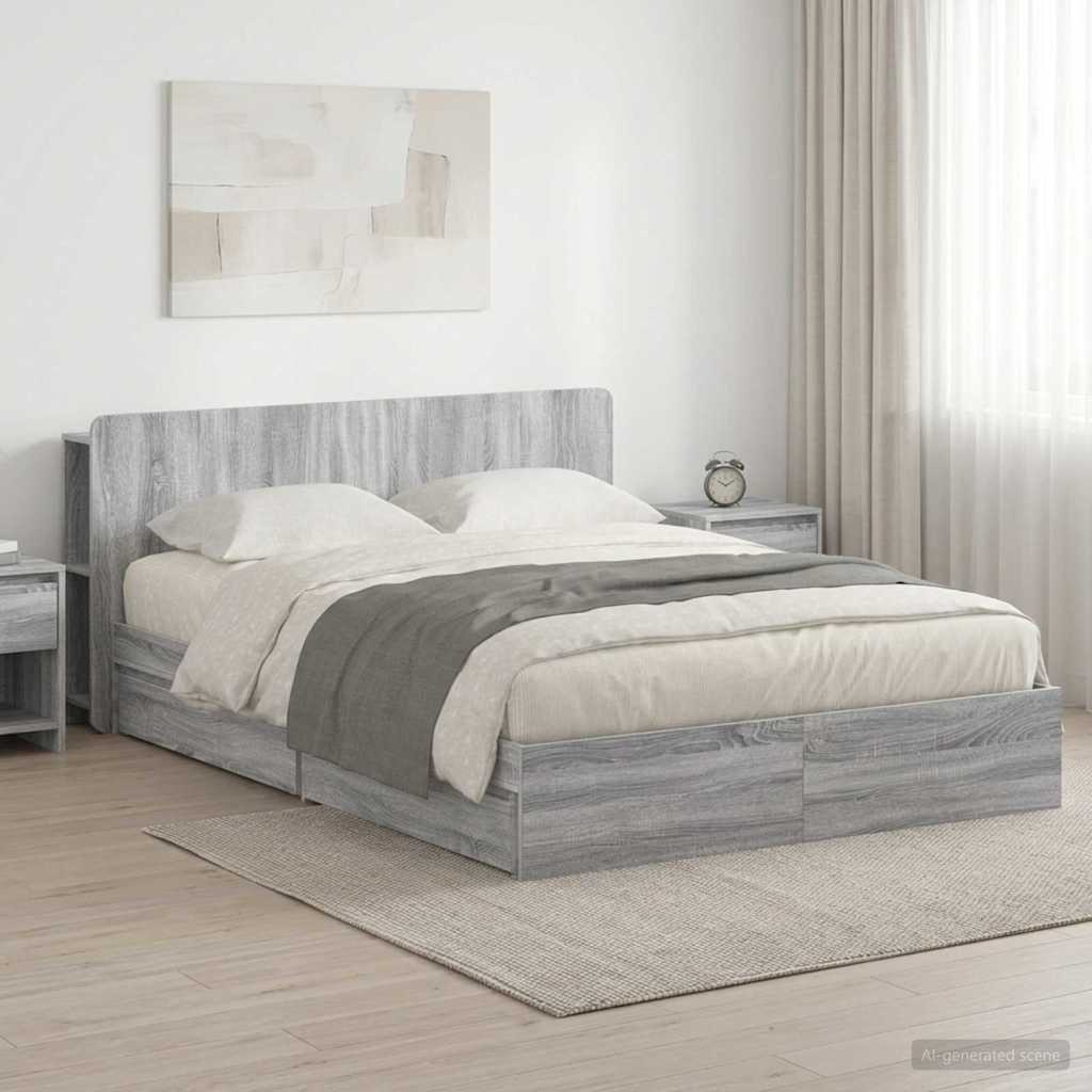 vidaXL Estructura de cama con almacenamiento Sonoma gris 140 x 200 cm