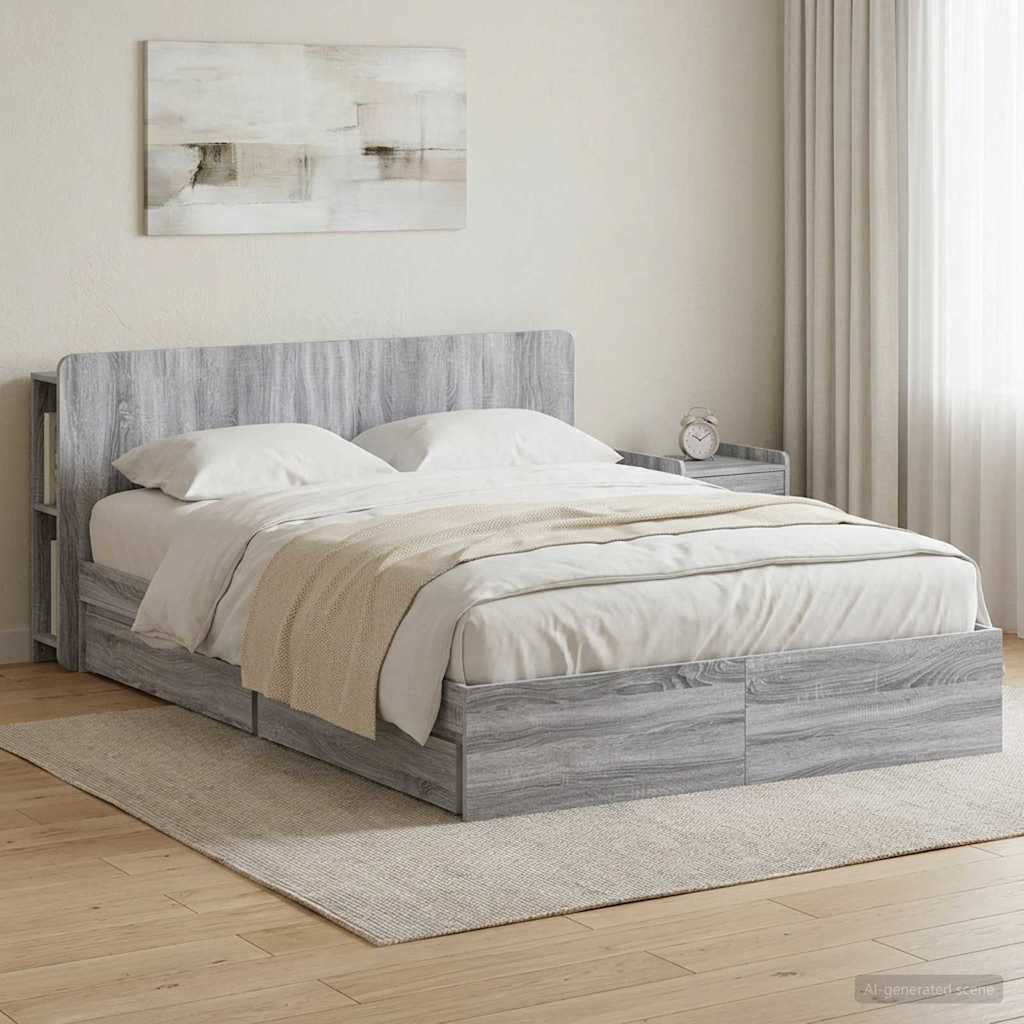 vidaXL Estructura de cama con almacenamiento Sonoma gris 150 x 200 cm