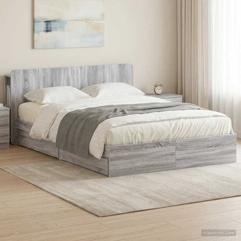 vidaXL Estructura de cama con almacenamiento Sonoma gris 160 x 200 cm