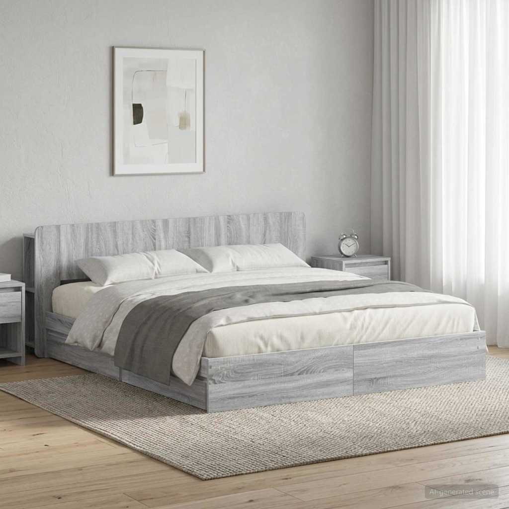 vidaXL Estructura de cama con almacenamiento Sonoma gris 200 x 200 cm