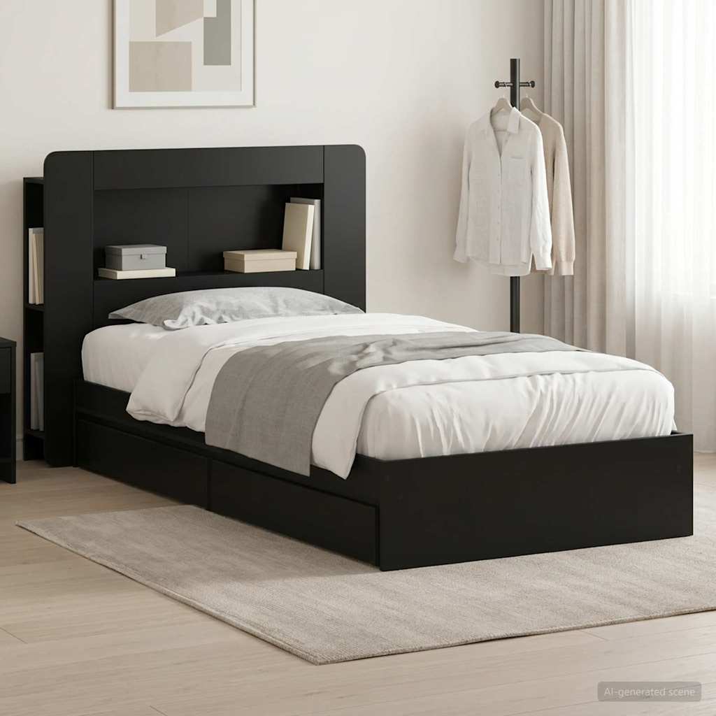 vidaXL Estructura de cama con almacenamiento Negro 75 x 190 cm
