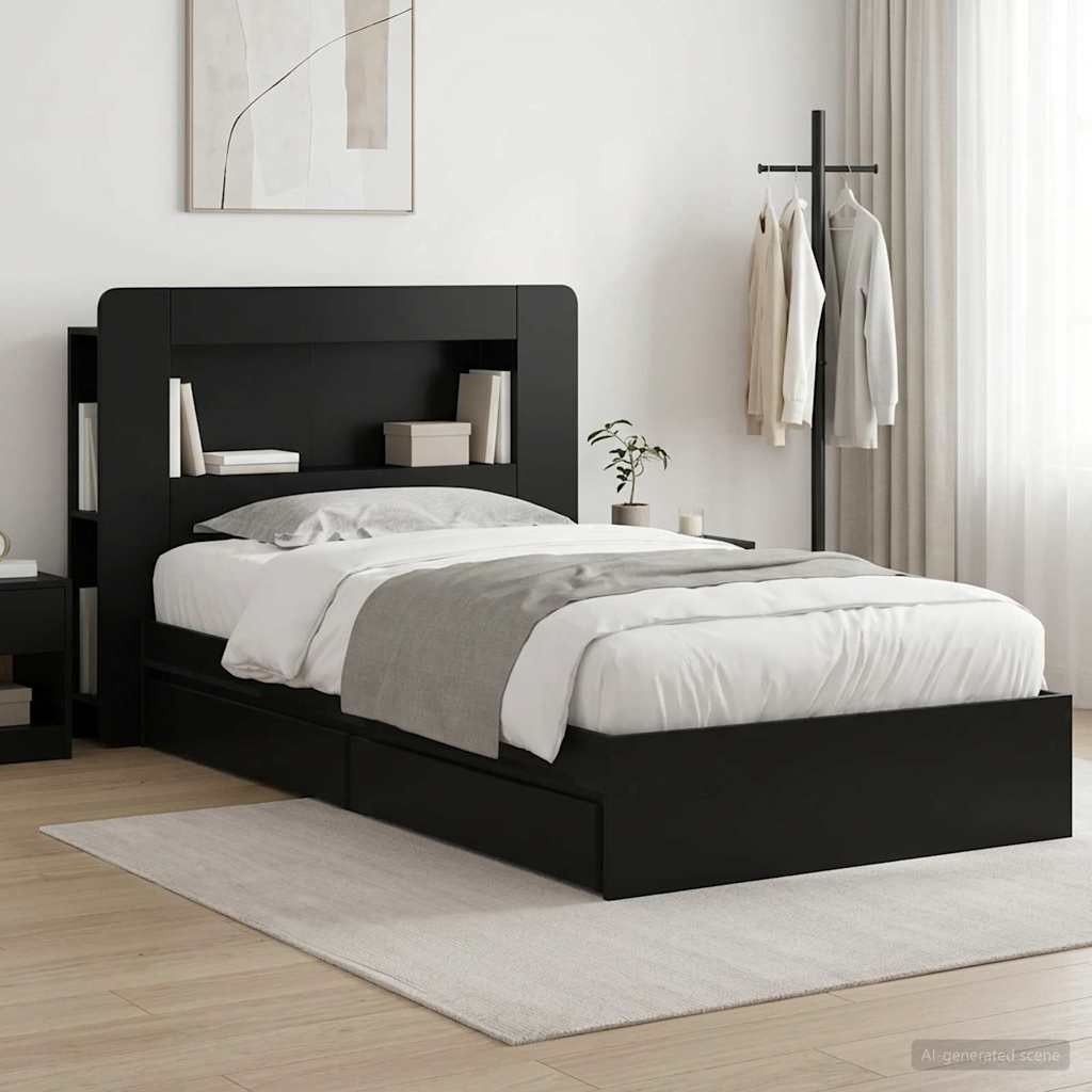 vidaXL Estructura de cama con almacenamiento Negro 90 x 190 cm