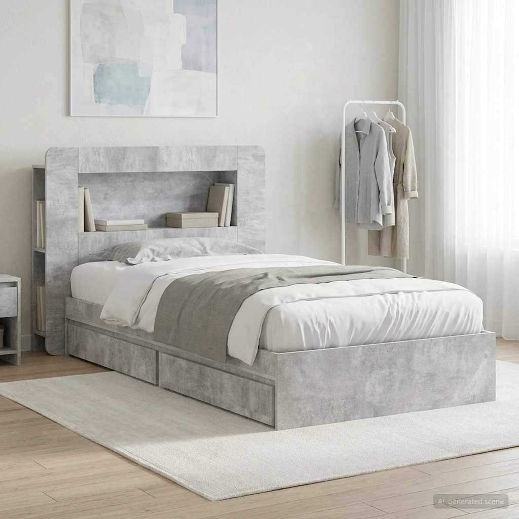 vidaXL Estructura de cama con almacenamiento Gris Hormigón 90 x 190 cm