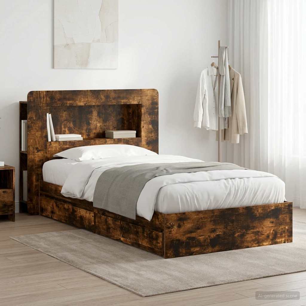 vidaXL Estructura de cama con almacenamiento Roble Ahumado 90 x 190 cm