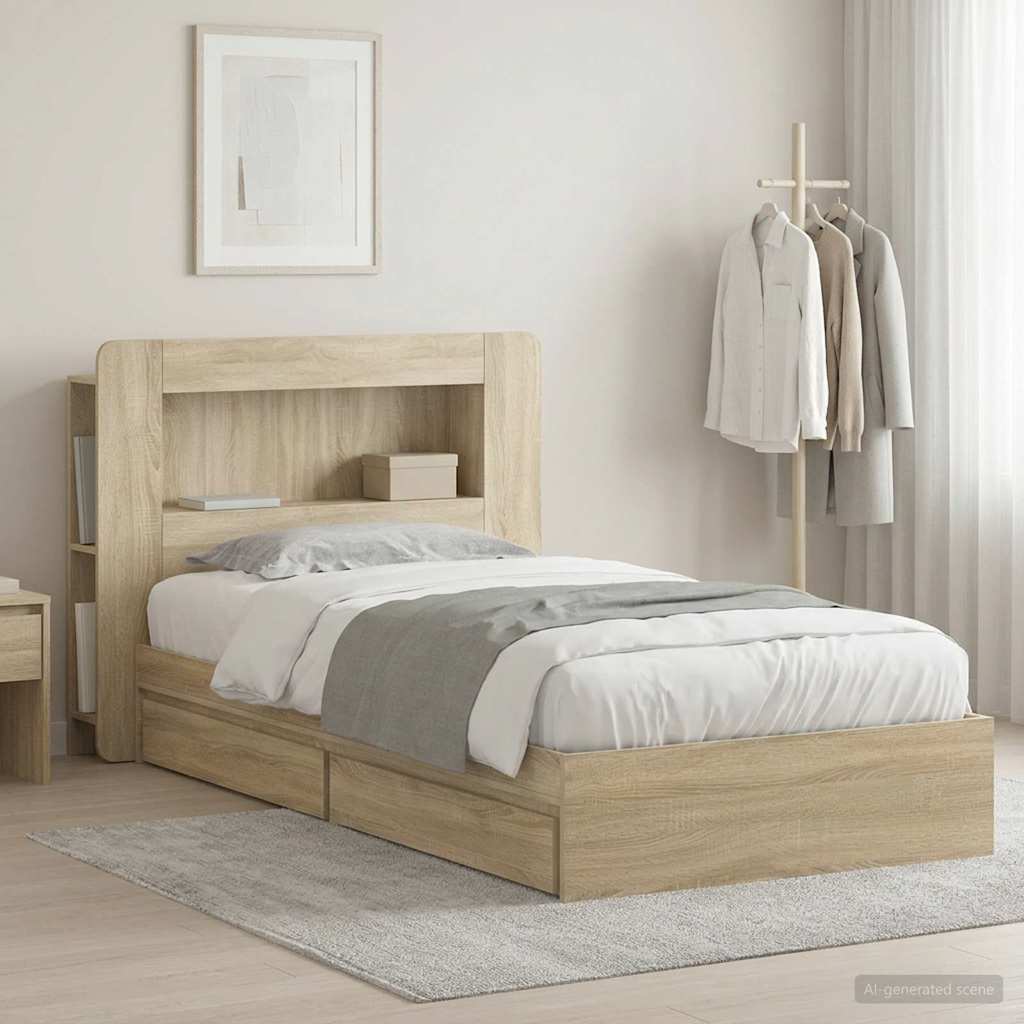 vidaXL Estructura de cama con almacenamiento Roble Sonoma 90 x 190 cm