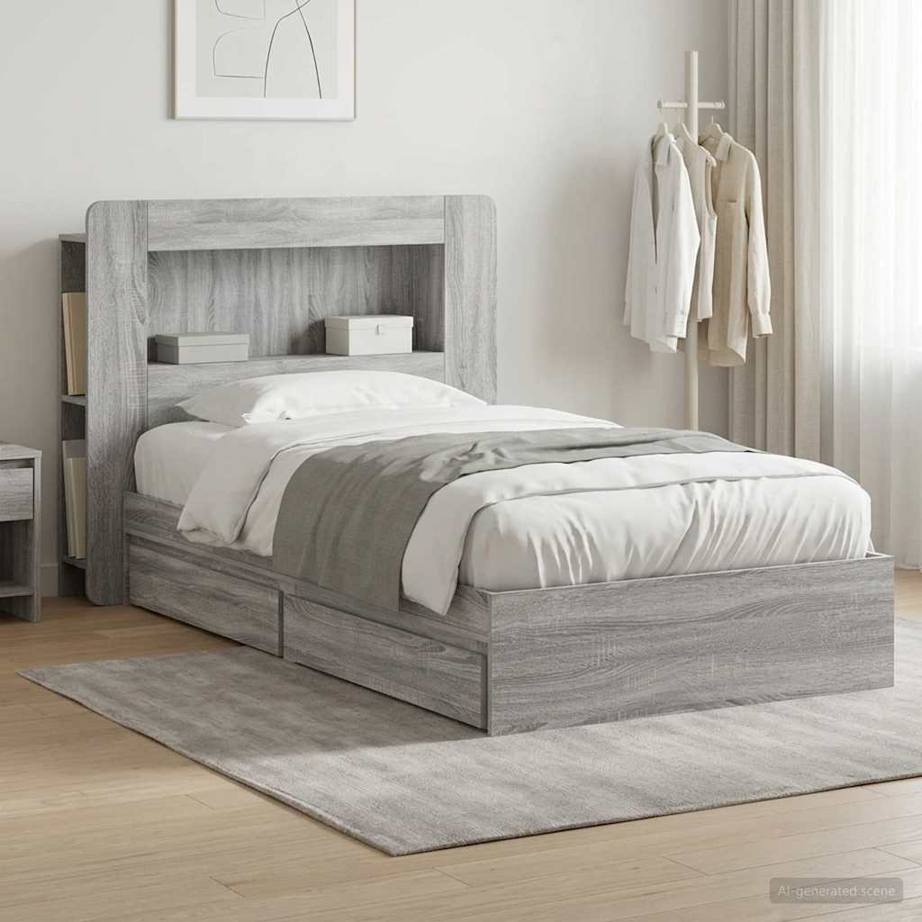 vidaXL Estructura de cama con almacenamiento Sonoma gris 90 x 200 cm