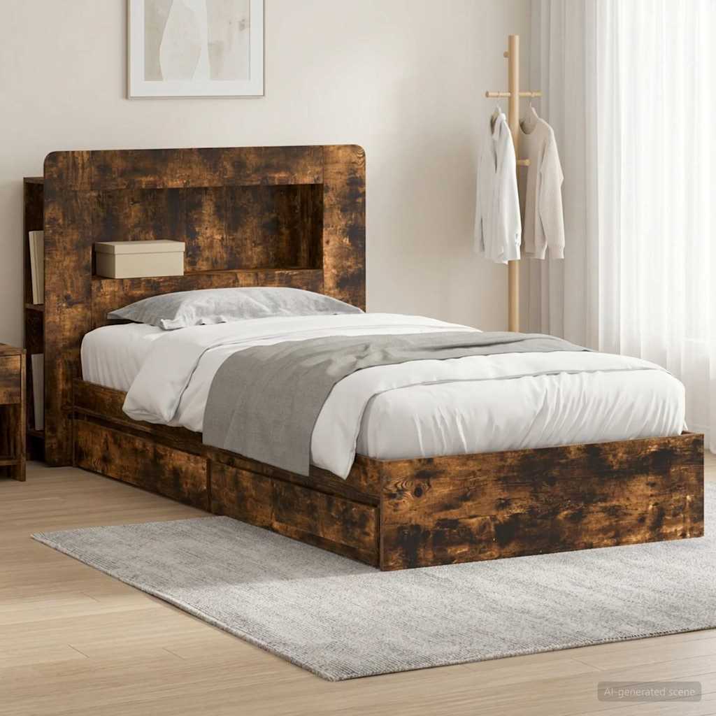 vidaXL Estructura de cama con almacenamiento Roble Ahumado 90 x 200 cm