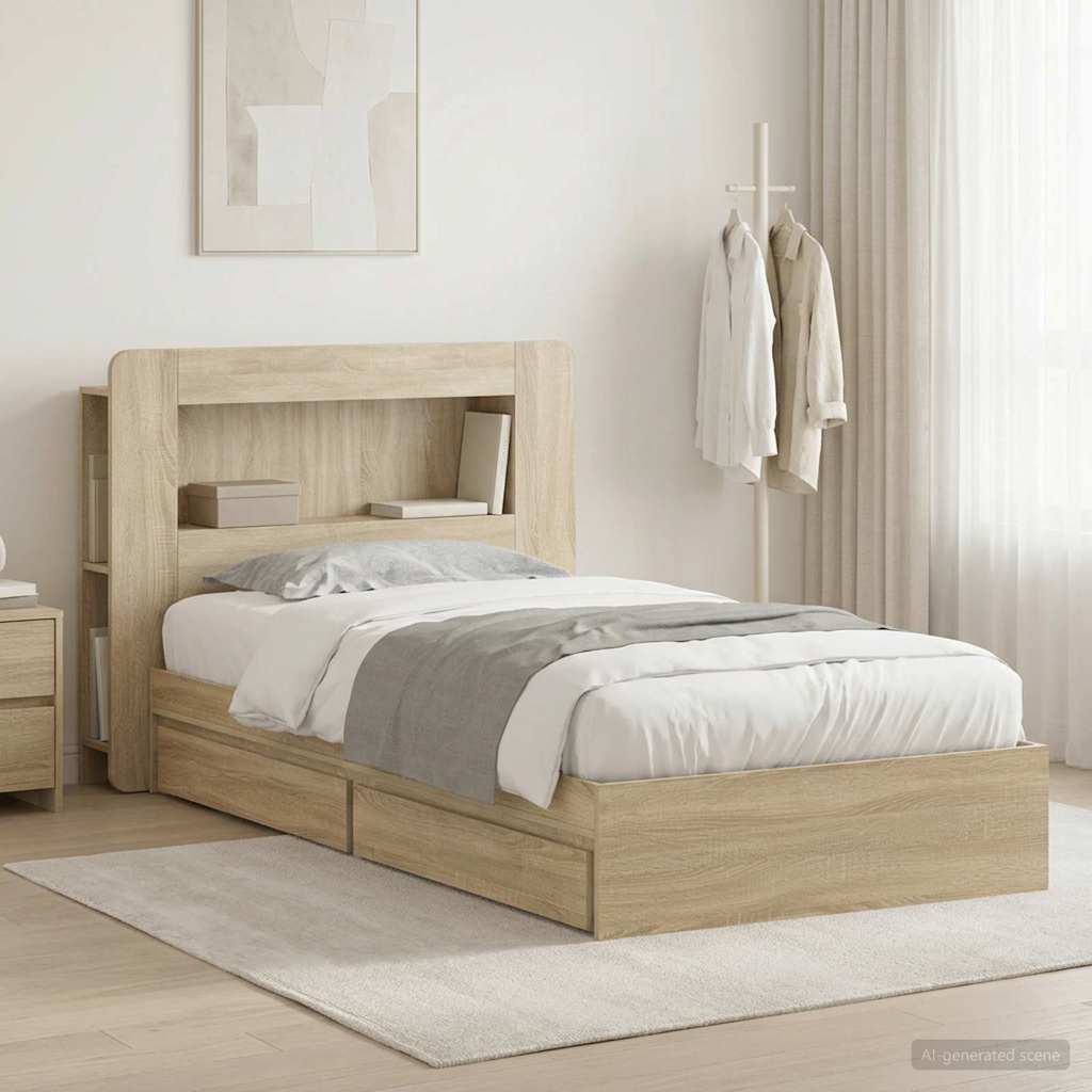vidaXL Estructura de cama con almacenamiento Roble Sonoma 90 x 200 cm
