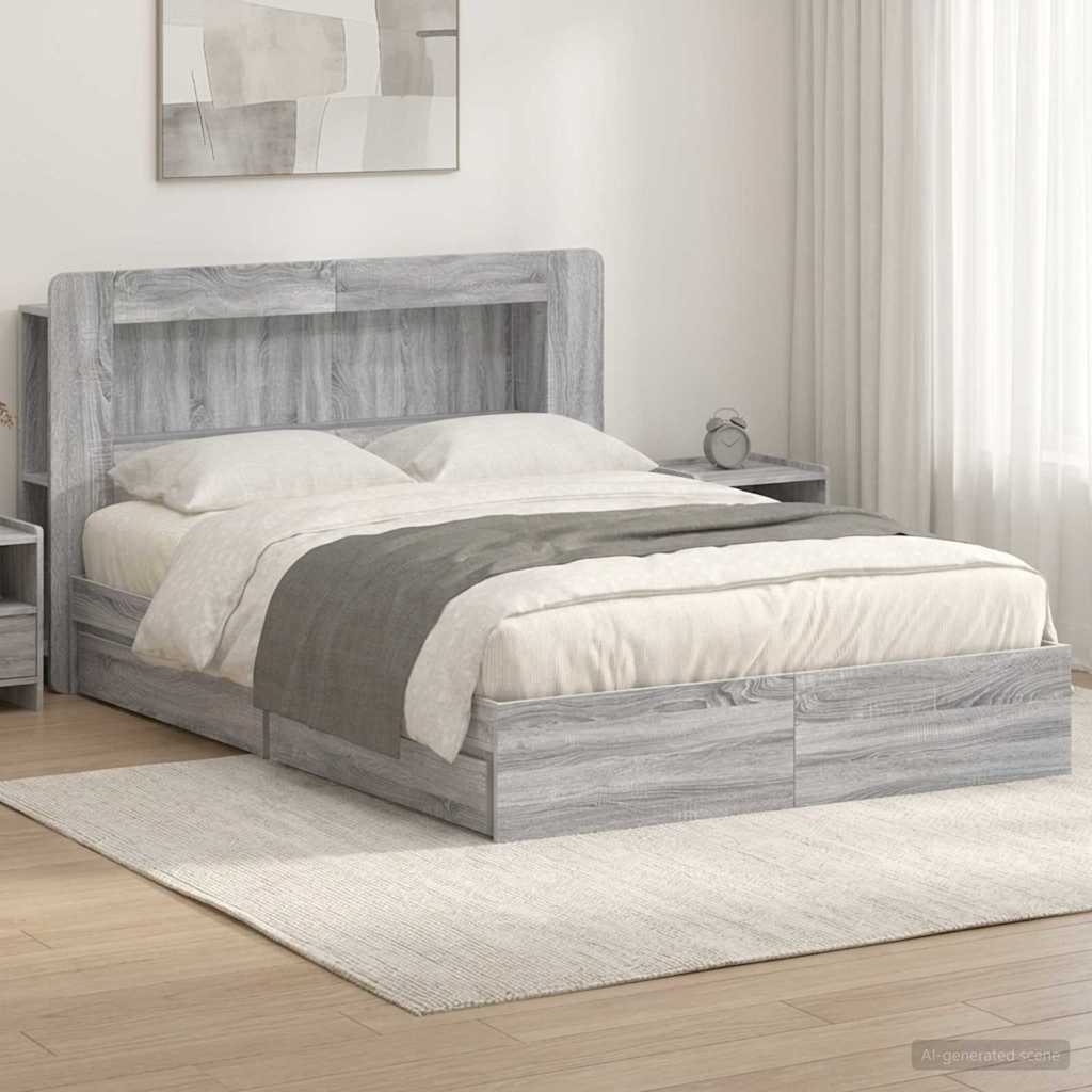 vidaXL Estructura de cama con almacenamiento Sonoma gris 140 x 200 cm