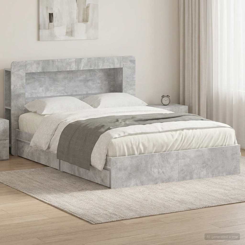 vidaXL Estructura de cama con almacenamiento con cajón Gris Hormigón