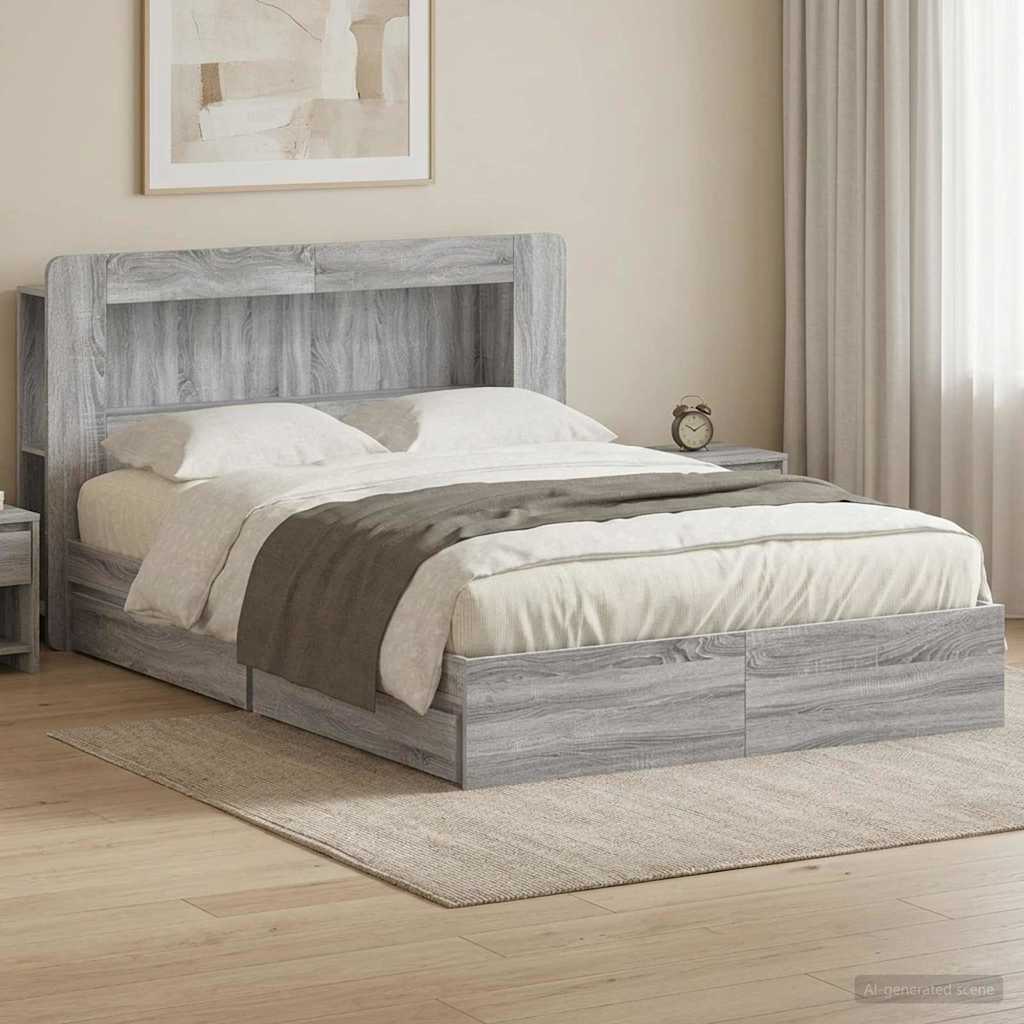 vidaXL Estructura de cama con almacenamiento Sonoma gris 150 x 200 cm