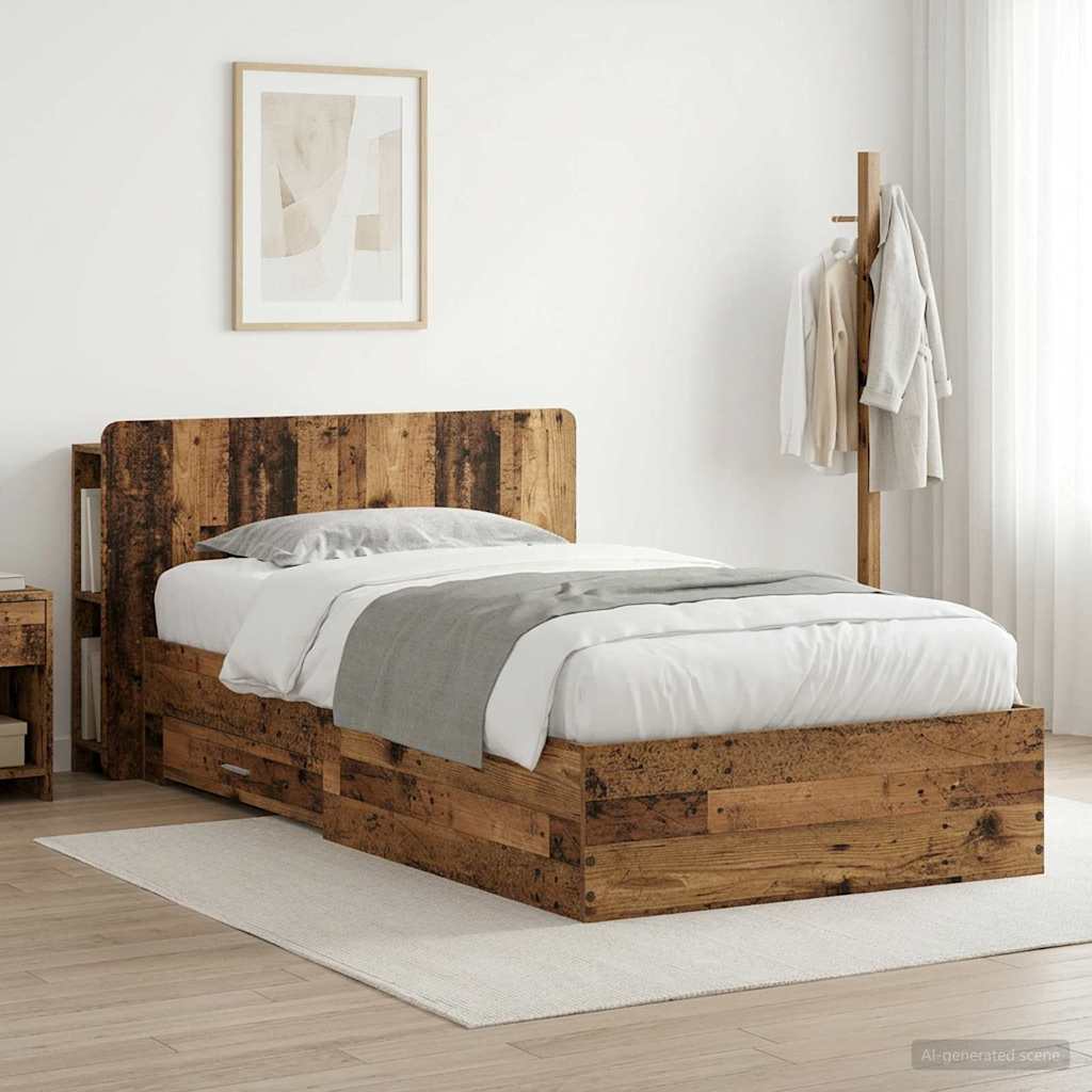 vidaXL Estructura de cama con almacenamiento Madera envejecida