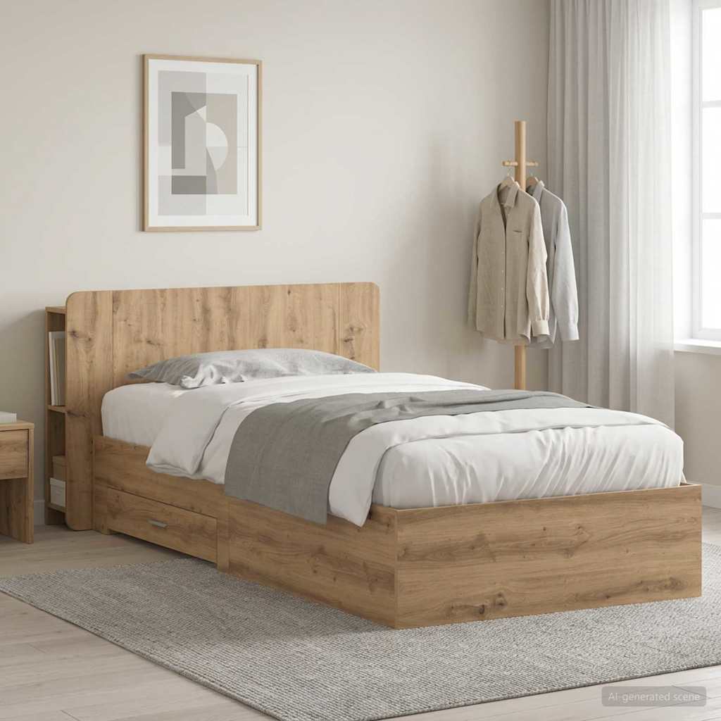 vidaXL Estructura de cama con almacenamiento Roble artisan 90 x 190 cm