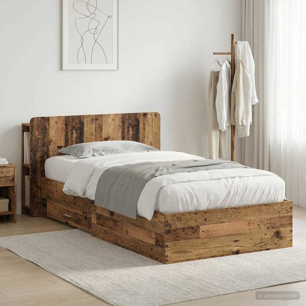 vidaXL Estructura de cama con almacenamiento Madera envejecida
