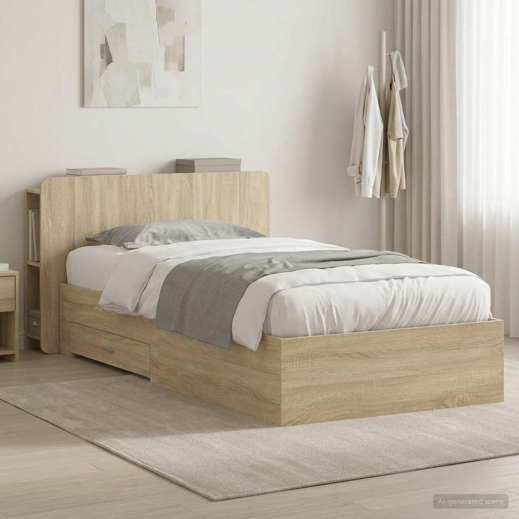 vidaXL Estructura de cama con almacenamiento Roble Sonoma 90 x 190 cm