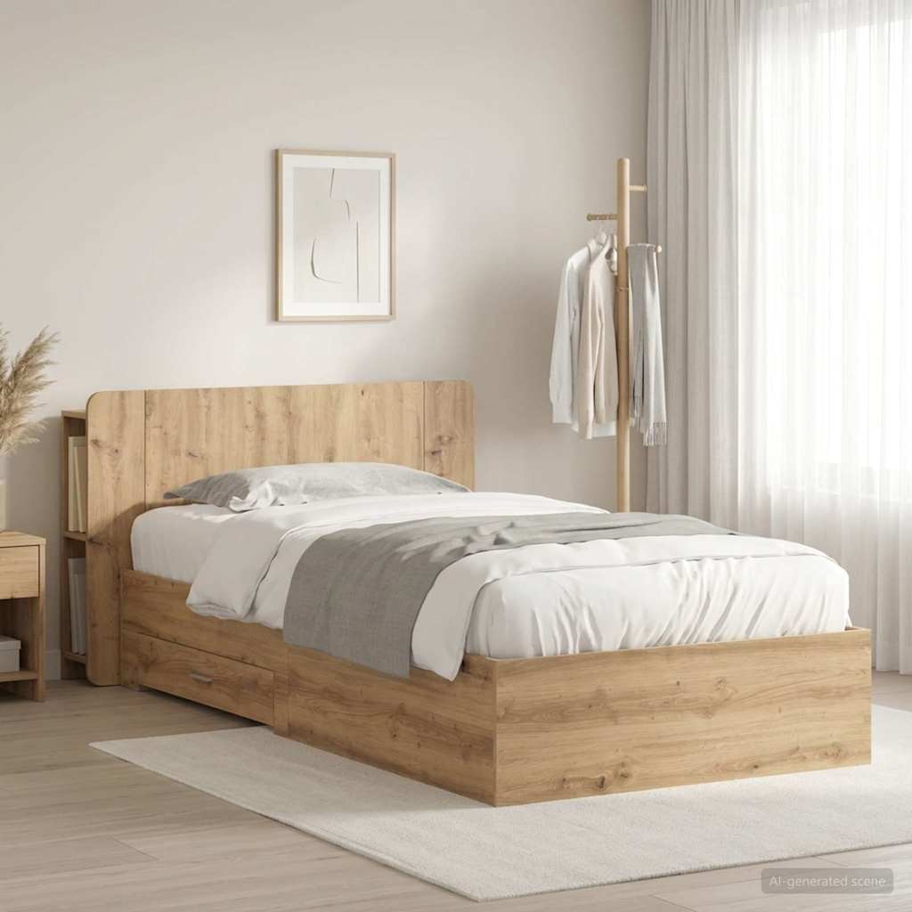 vidaXL Estructura de cama con almacenamiento Roble artisan 90 x 200 cm