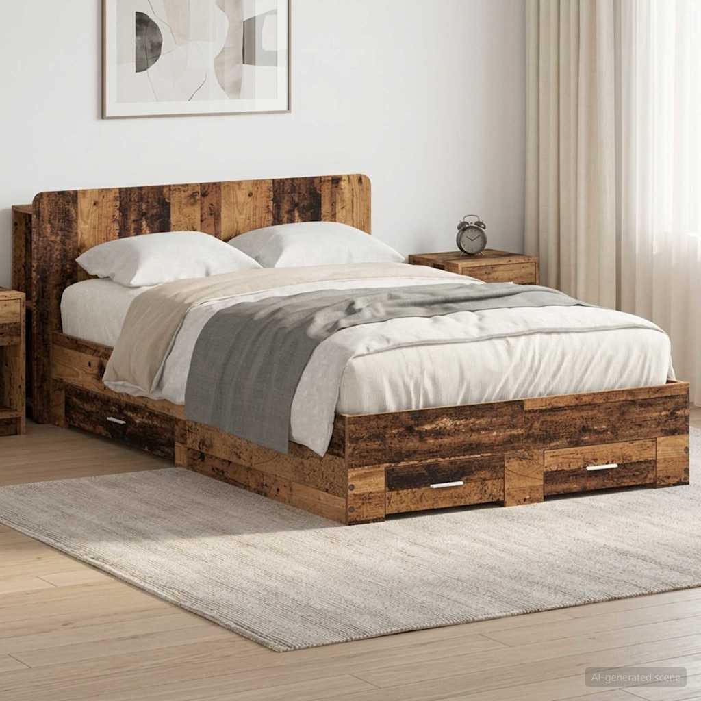 vidaXL Estructura de cama con almacenamiento Madera envejecida