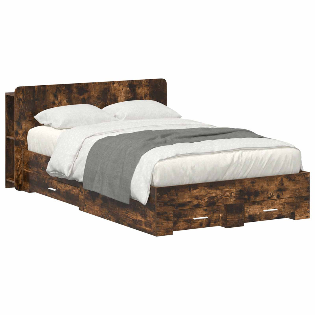 vidaXL Estructura de cama con almacenamiento Roble Ahumado