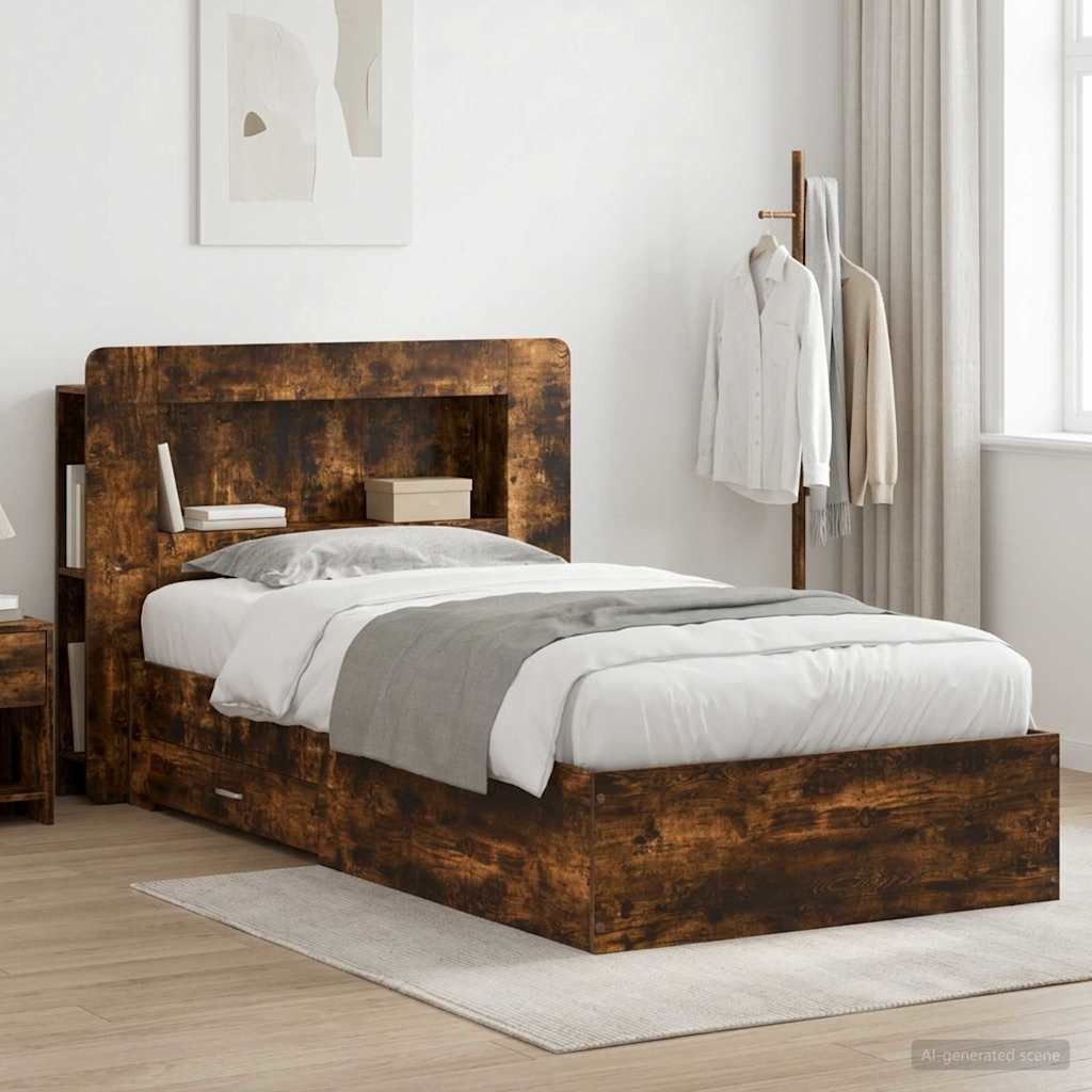 vidaXL Estructura de cama con almacenamiento Roble Ahumado 80 x 200 cm
