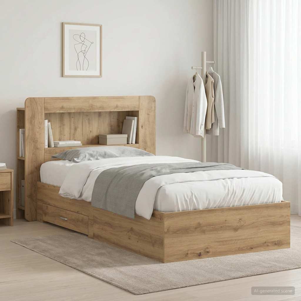 vidaXL Estructura de cama con almacenamiento Roble artisan 90 x 190 cm