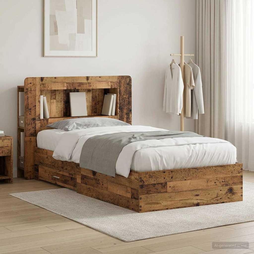 vidaXL Estructura de cama con almacenamiento Madera envejecida