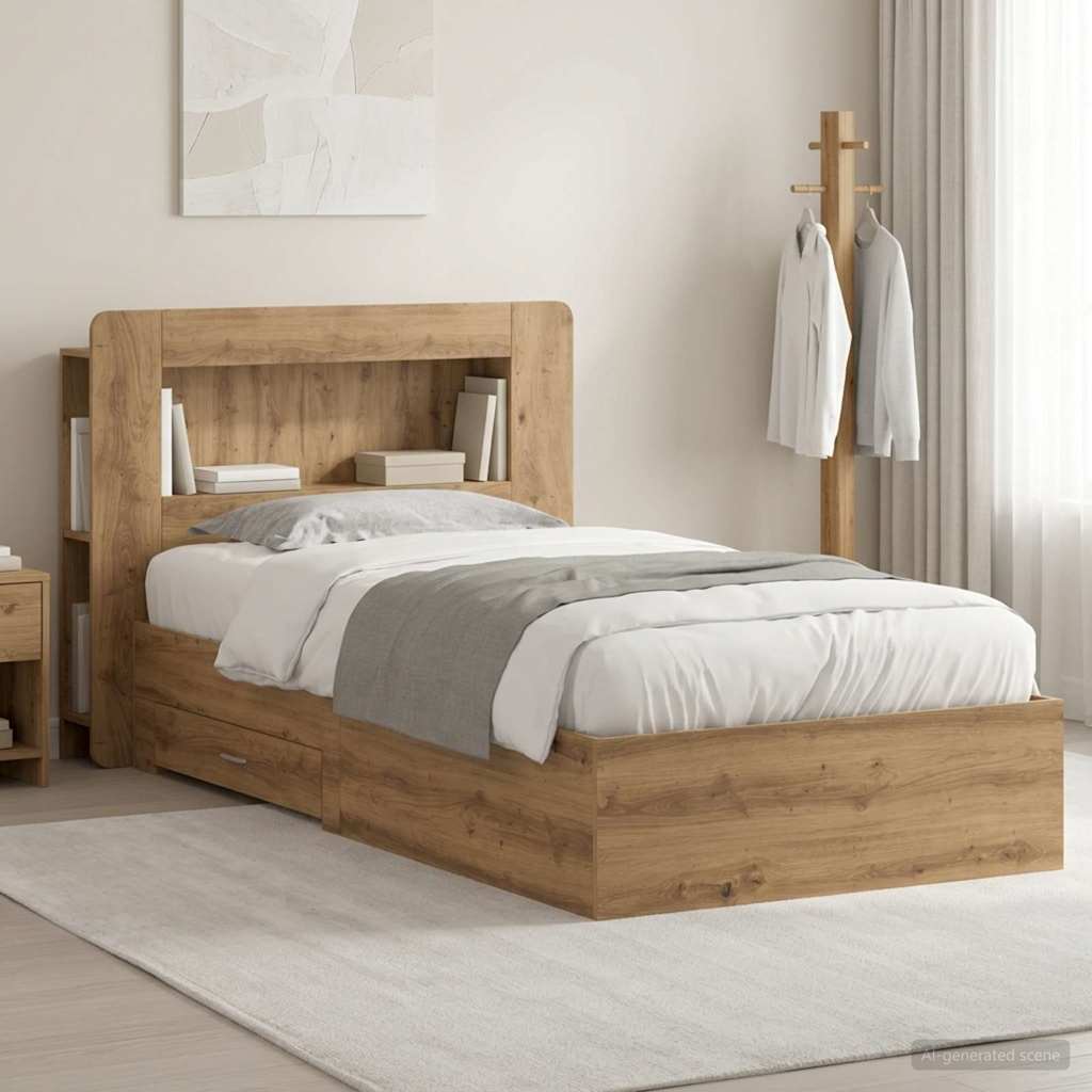 vidaXL Estructura de cama con almacenamiento Roble artisan 90 x 200 cm