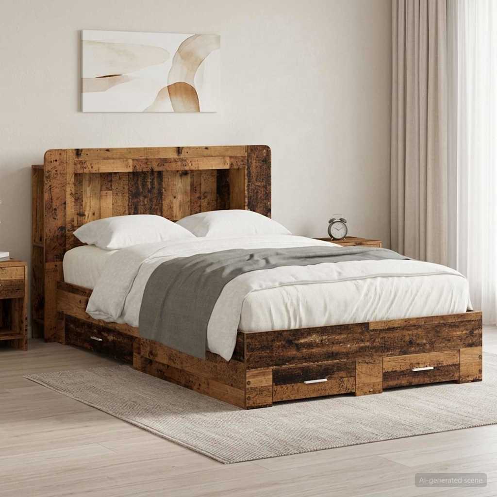 vidaXL Estructura de cama con almacenamiento Madera envejecida