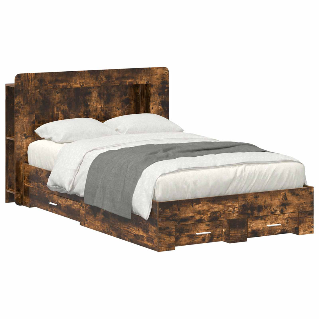 vidaXL Estructura de cama con almacenamiento Roble Ahumado
