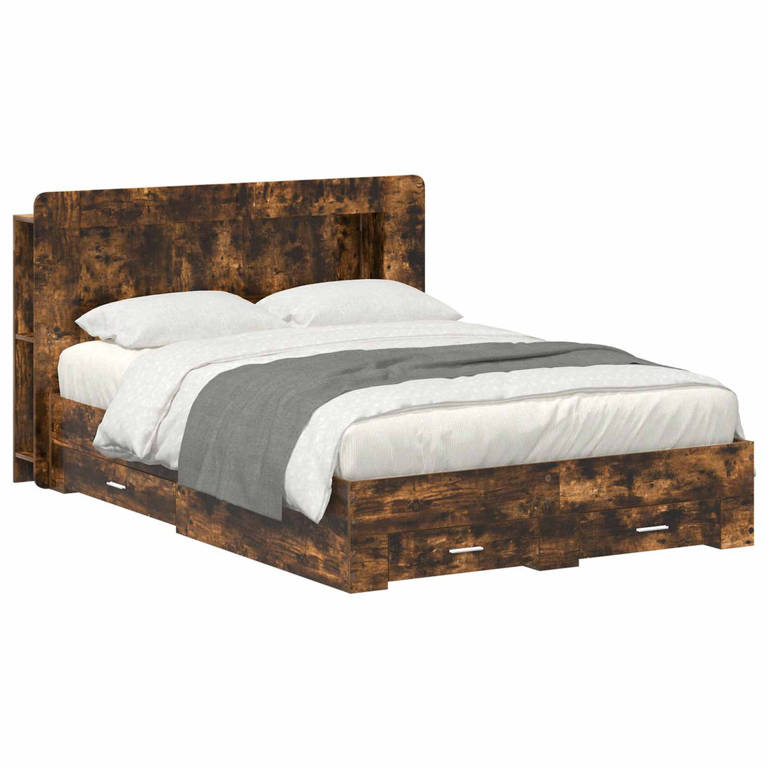 vidaXL Estructura de cama con almacenamiento Roble Ahumado