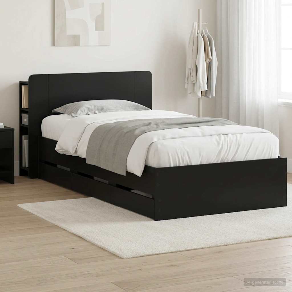 vidaXL Estructura de cama con almacenamiento y cabecero Negro