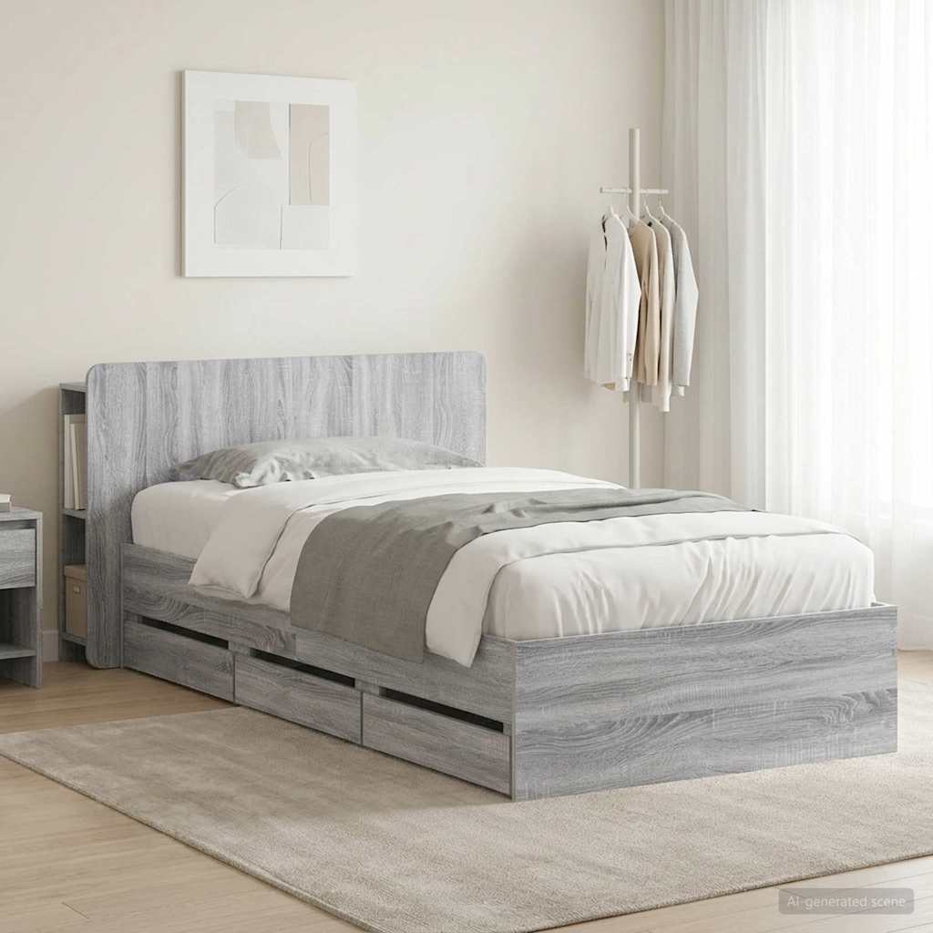 vidaXL Estructura de cama con almacenamiento y cabecero Sonoma gris