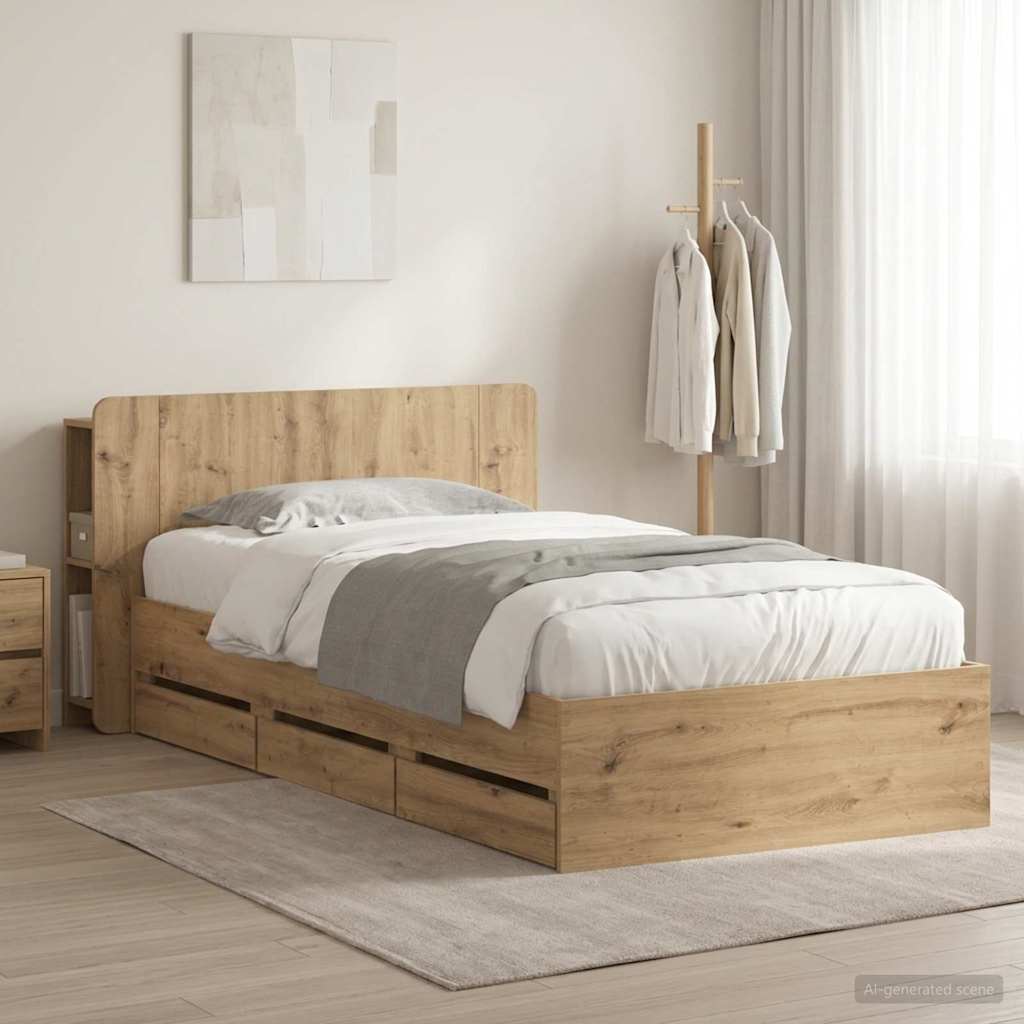vidaXL Estructura de cama con almacenamiento y cabecero Roble artisan