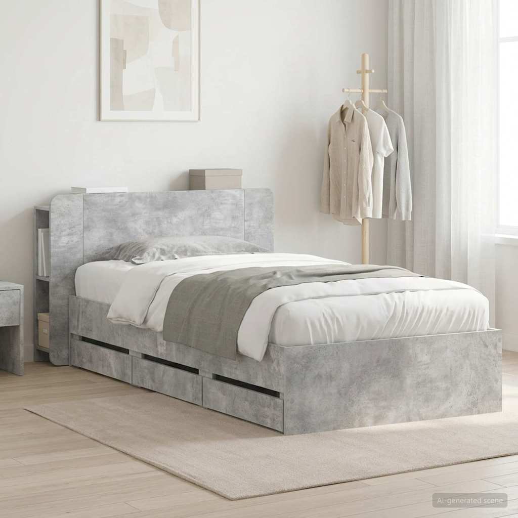 vidaXL Estructura de cama con almacenamiento y cabecero Gris Hormigón