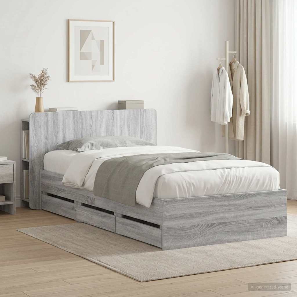 vidaXL Estructura de cama con almacenamiento y cabecero Sonoma gris