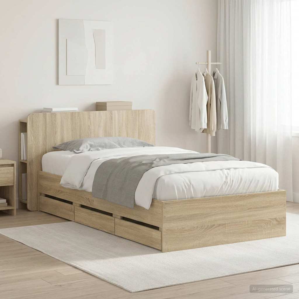 vidaXL Estructura de cama con almacenamiento y cabecero Roble Sonoma
