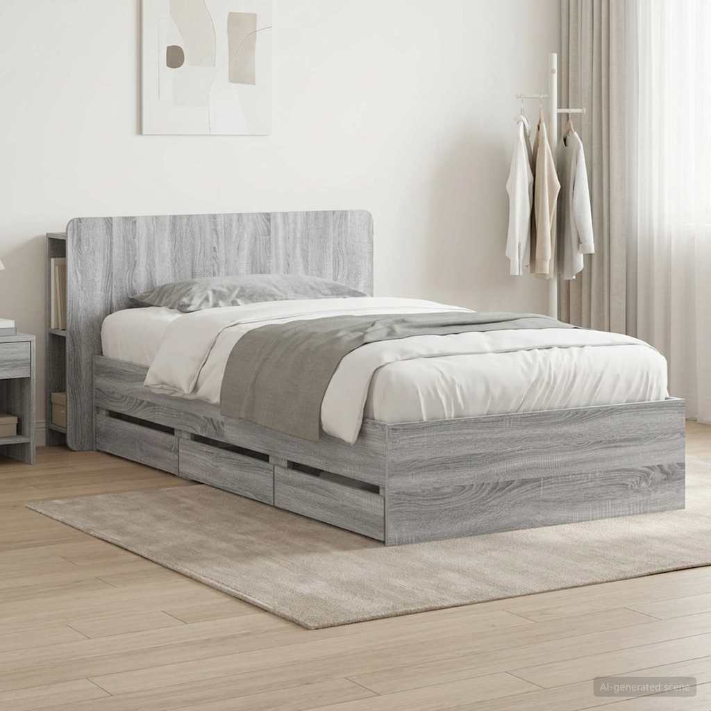 vidaXL Estructura de cama con almacenamiento y cabecero Sonoma gris