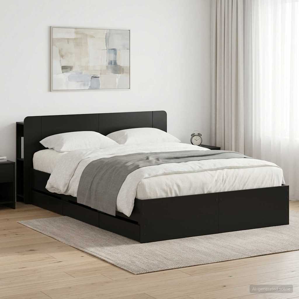 vidaXL Estructura de cama con almacenamiento y cabecero Negro