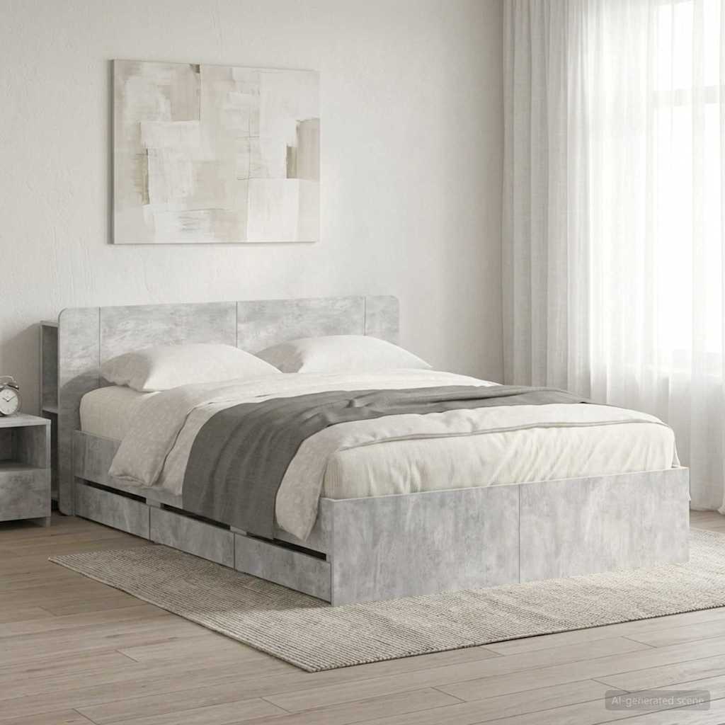 vidaXL Estructura de cama con almacenamiento y cabecero Gris Hormigón
