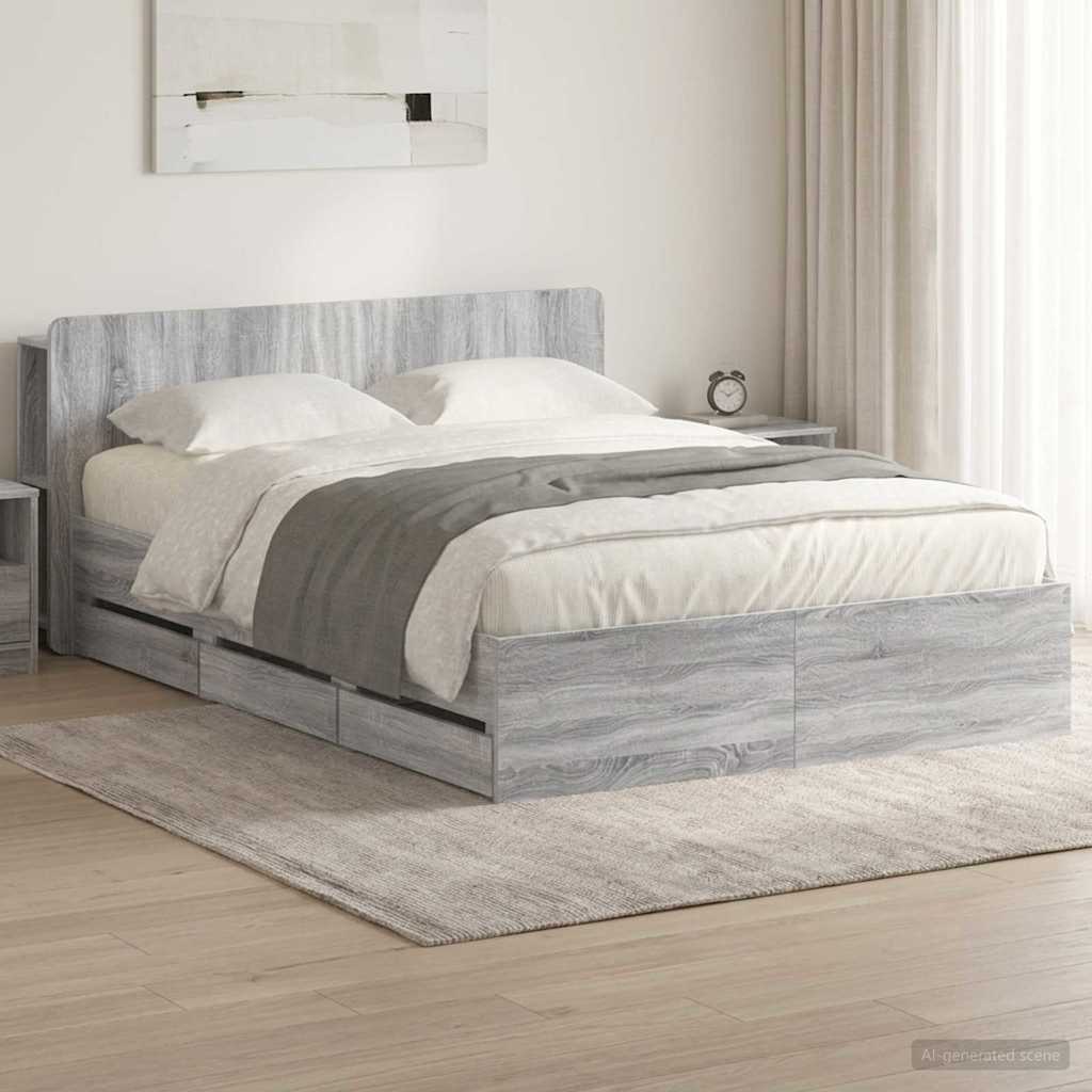 vidaXL Estructura de cama con almacenamiento y cabecero Sonoma gris