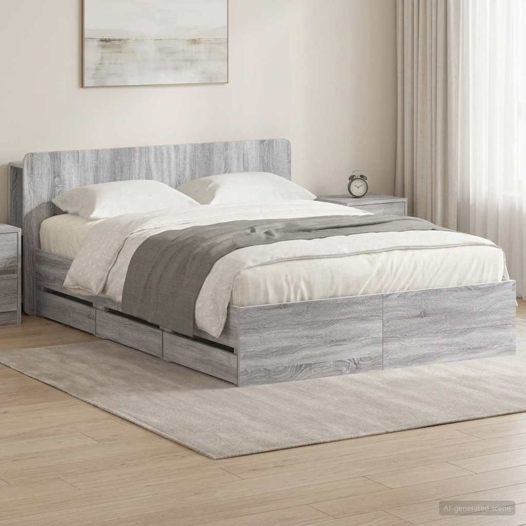 vidaXL Estructura de cama con almacenamiento y cabecero Sonoma gris
