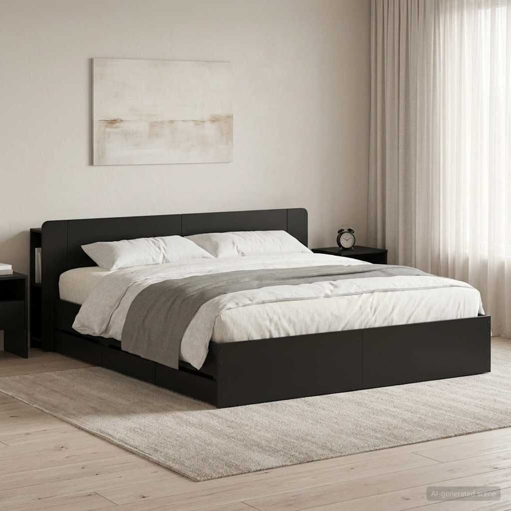 vidaXL Estructura de cama con almacenamiento y cabecero Negro