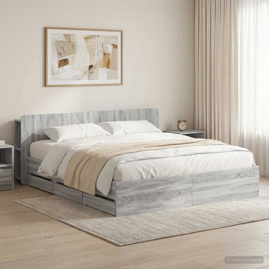 vidaXL Estructura de cama con almacenamiento y cabecero Sonoma gris