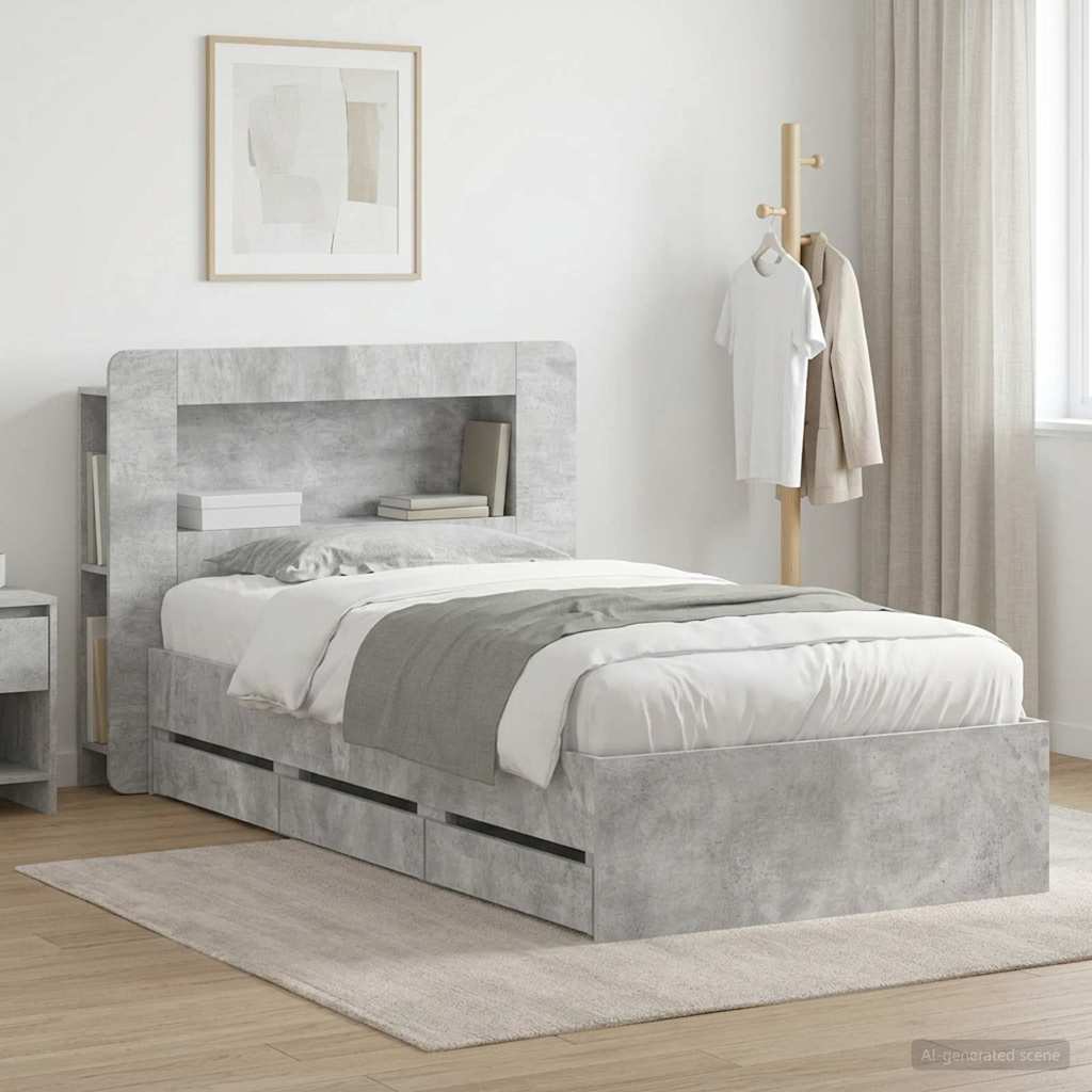 vidaXL Estructura de cama con almacenamiento y cabecero Gris Hormigón